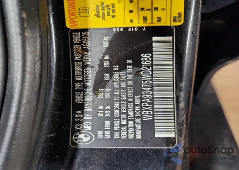 2005 BMW X3 3.0I из США, поврежденный, VIN WBXPA93475WD21686